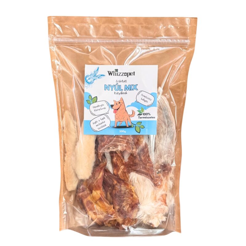 Szárított nyúl mix jutalofalat kutyának- természetes, hipoallergén fehérjeforrás.