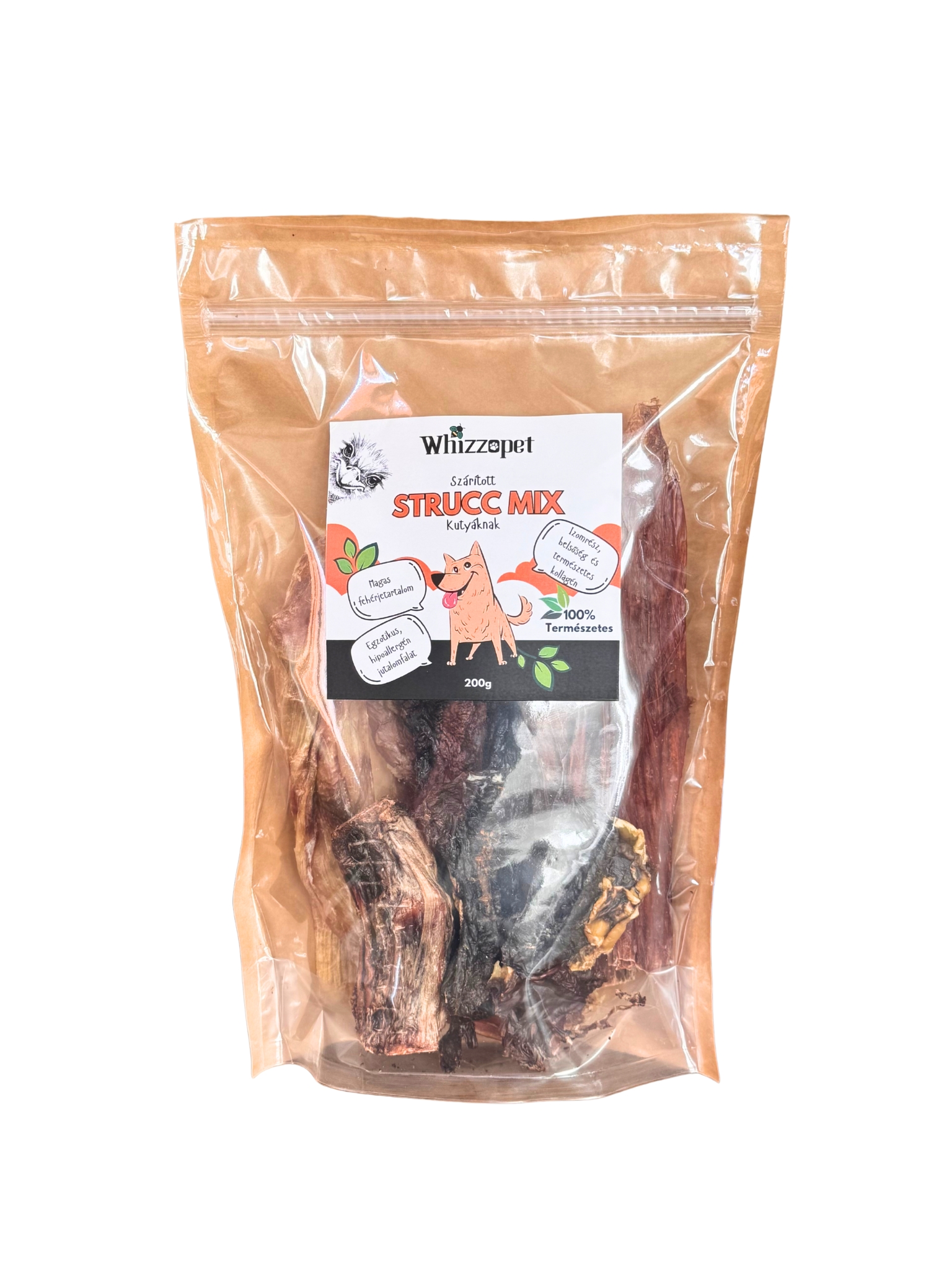 Szárított strucc mix jutalomfalat kutyának - egzotikus, hipoallergén fehérjeforrás.