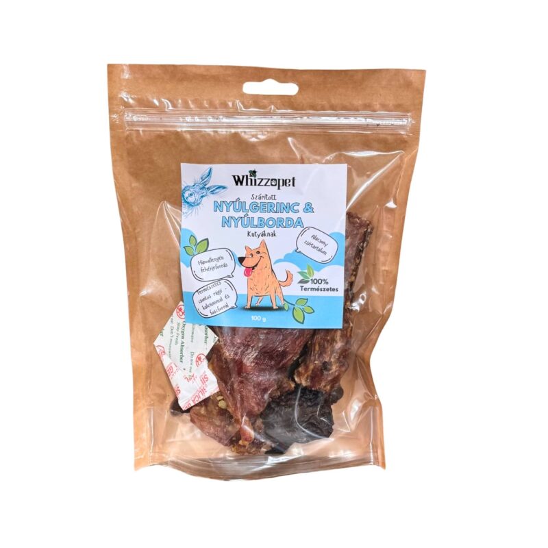 Szárított húsos nyúlborda és nyúlgerinc jutalomfalat kutyának.