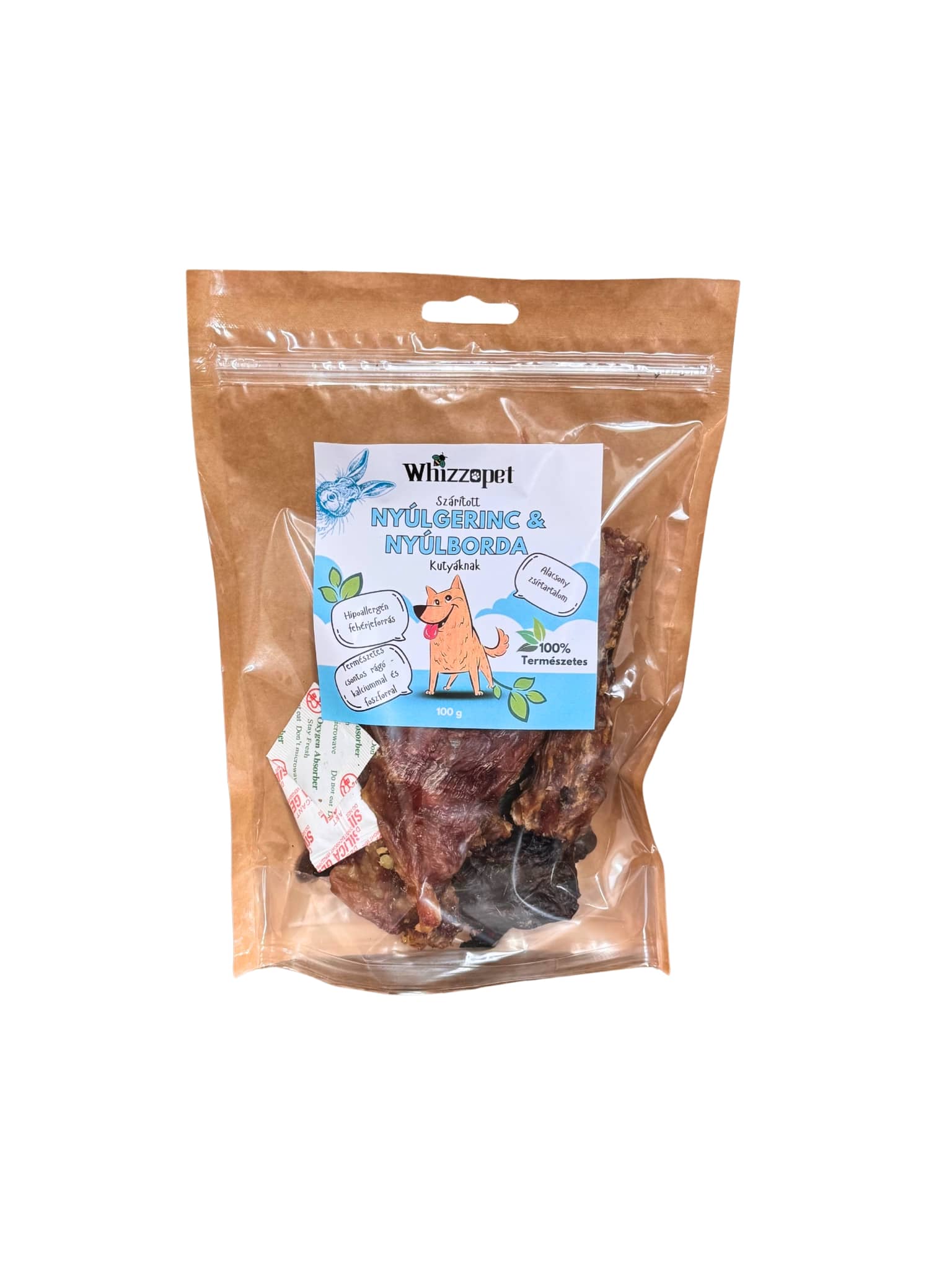 Szárított húsos nyúlborda és nyúlgerinc jutalomfalat kutyának.