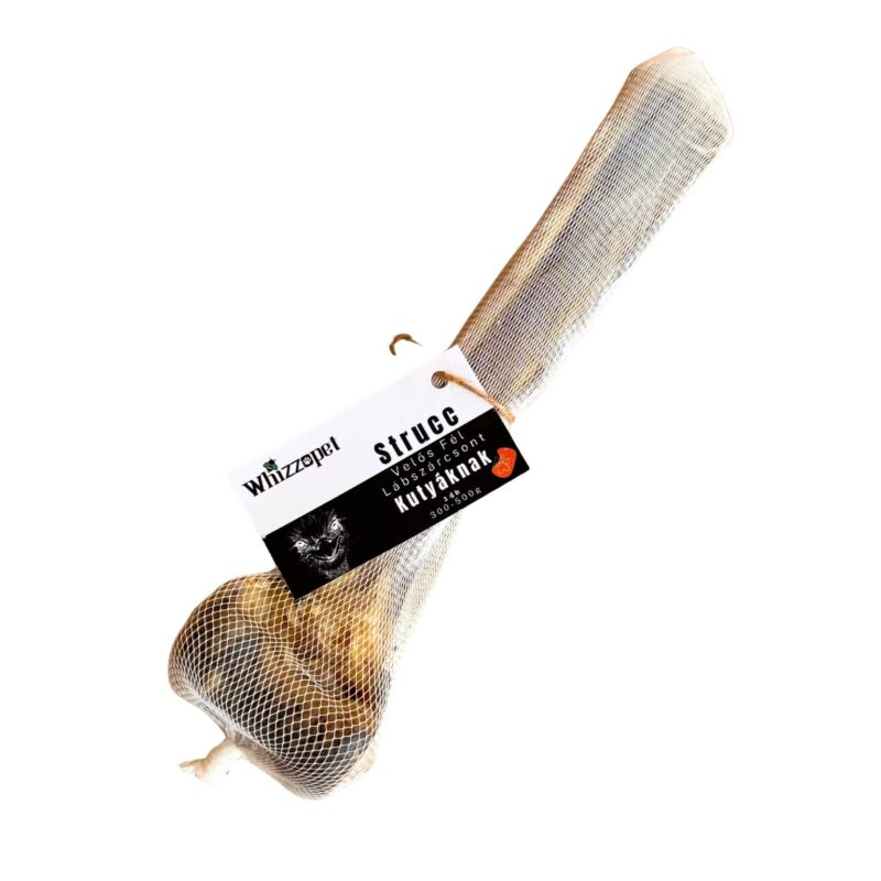 Fél szárított strucc lábszárcsont kutyának. Természetes, hosszan rágható csont.