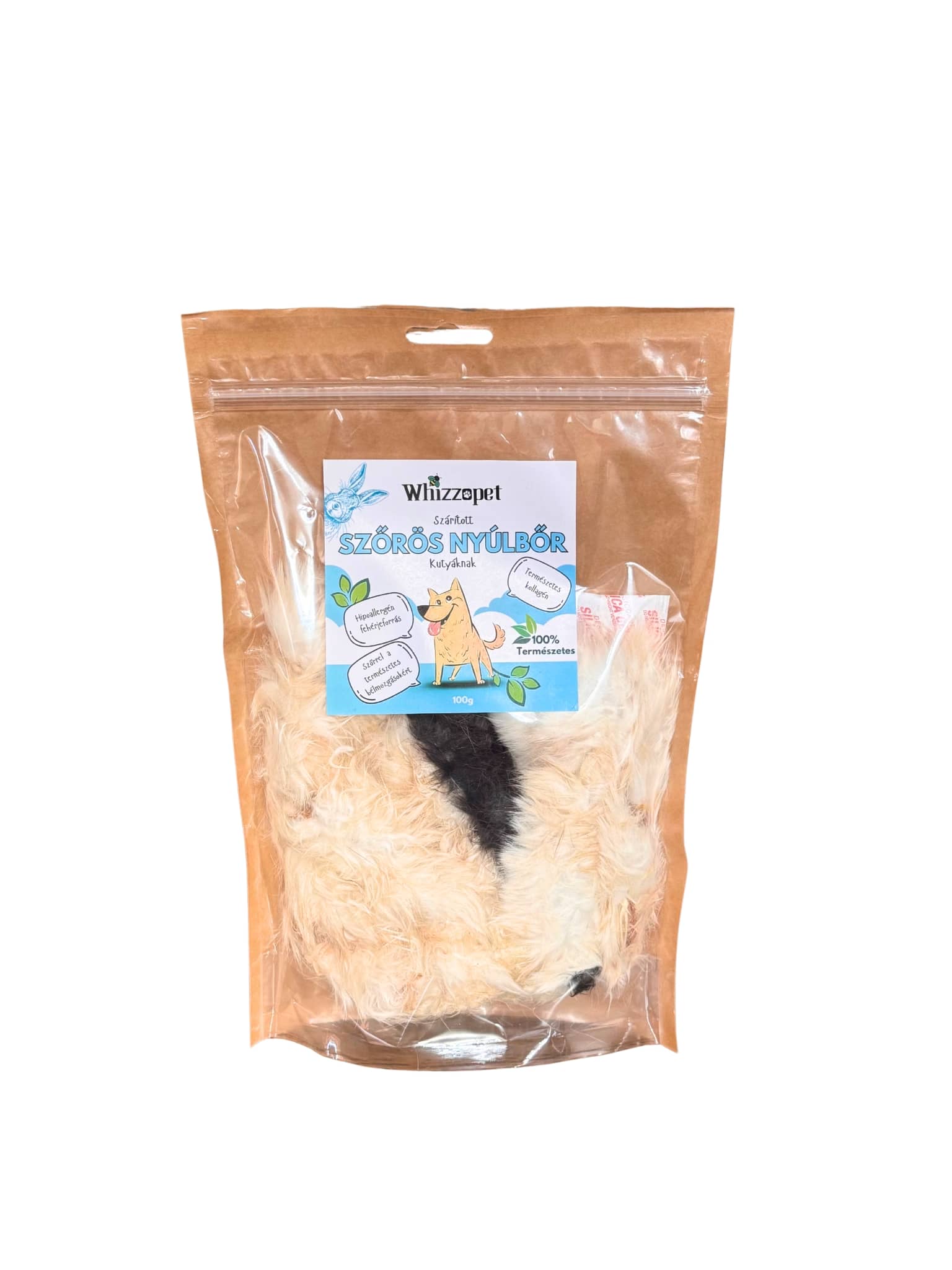 Szárított szőrös nyúlbőr kutyának - természetes rágó emésztési támogatással