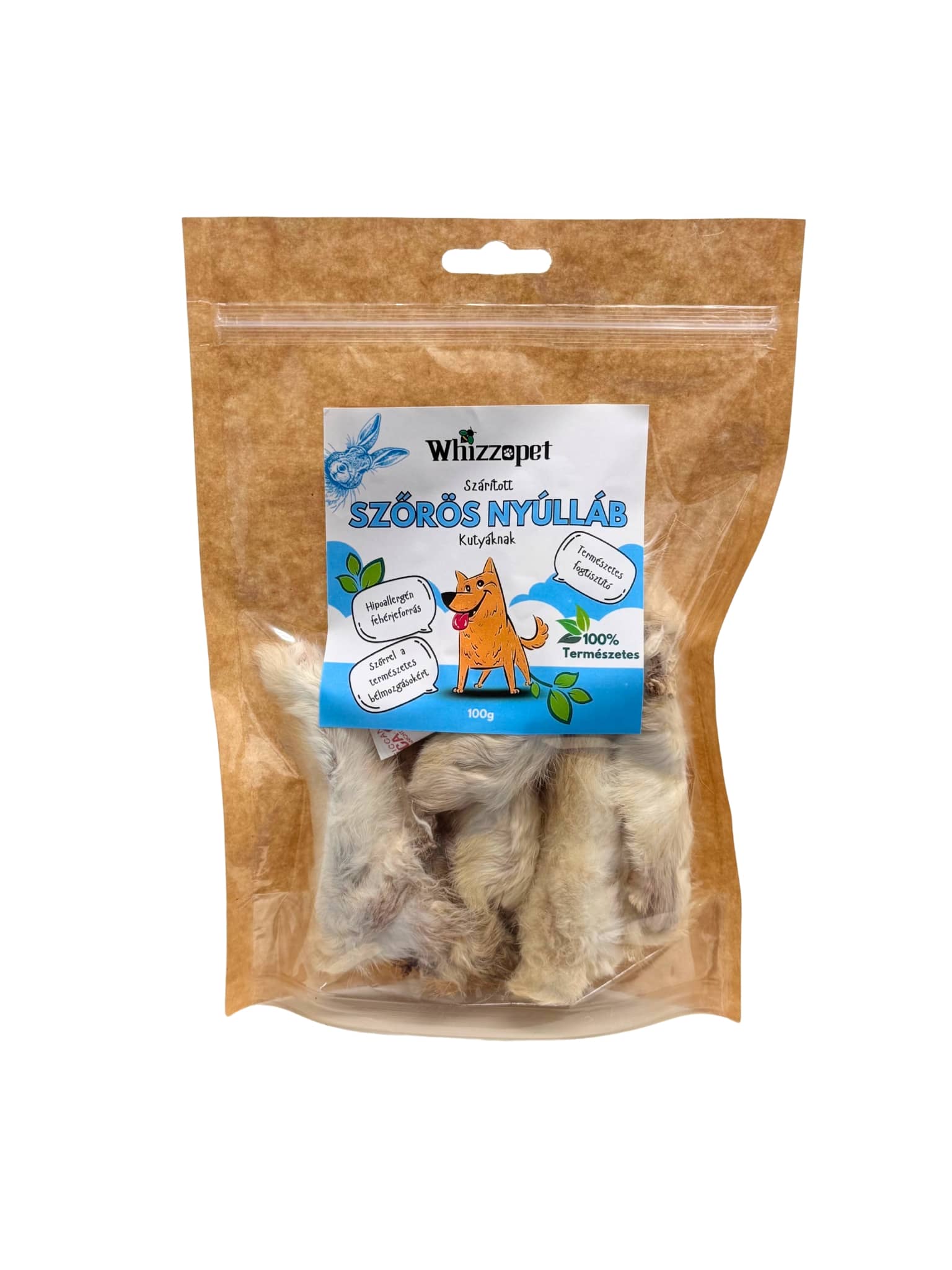 Szőrös nyúlláb jutalomfalat kutyának,természetes rágó.