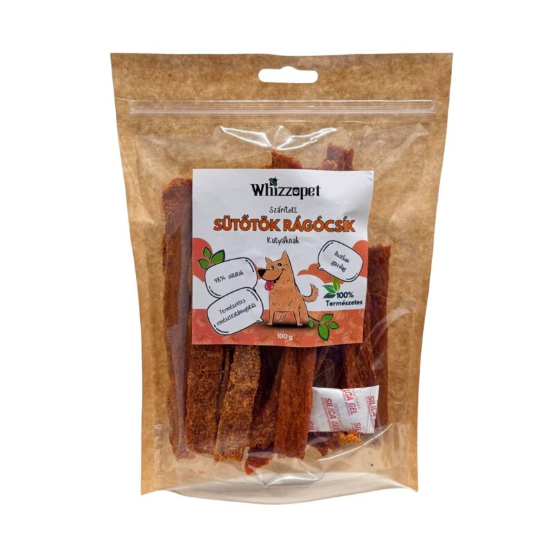 Szárított sütőtök rágócsík kutyáknak, természetes rostforrás.