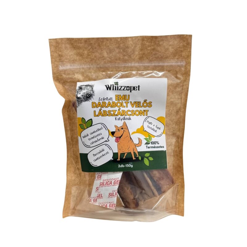 Szárított emu darabolt velős lábszárcsont kutyáknak.