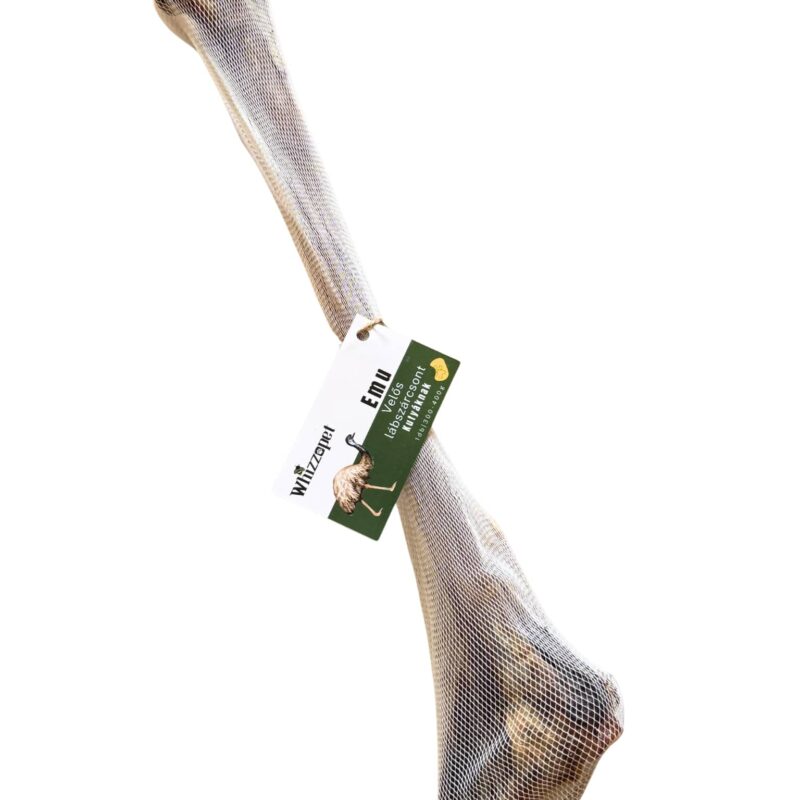 Szárított emu velős lábszárcsont kutyáknak, morzsolódó szerkezetű hosszúcsont.