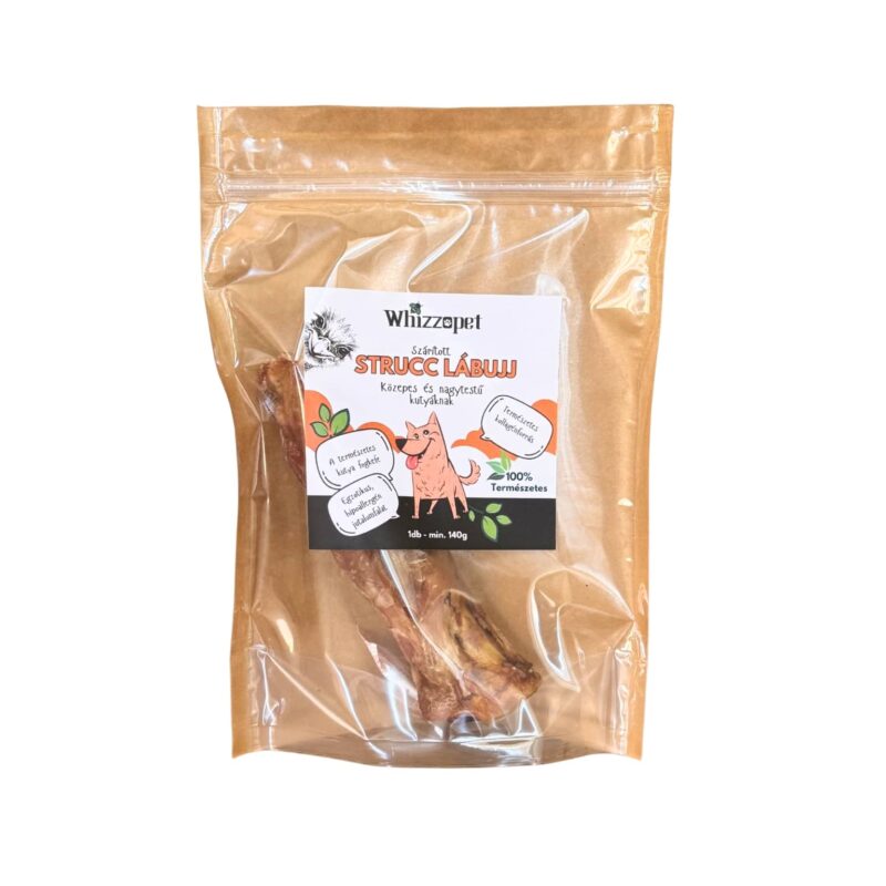 Szárított nagy strucc lábujj kutyáknak, természetes rágó.