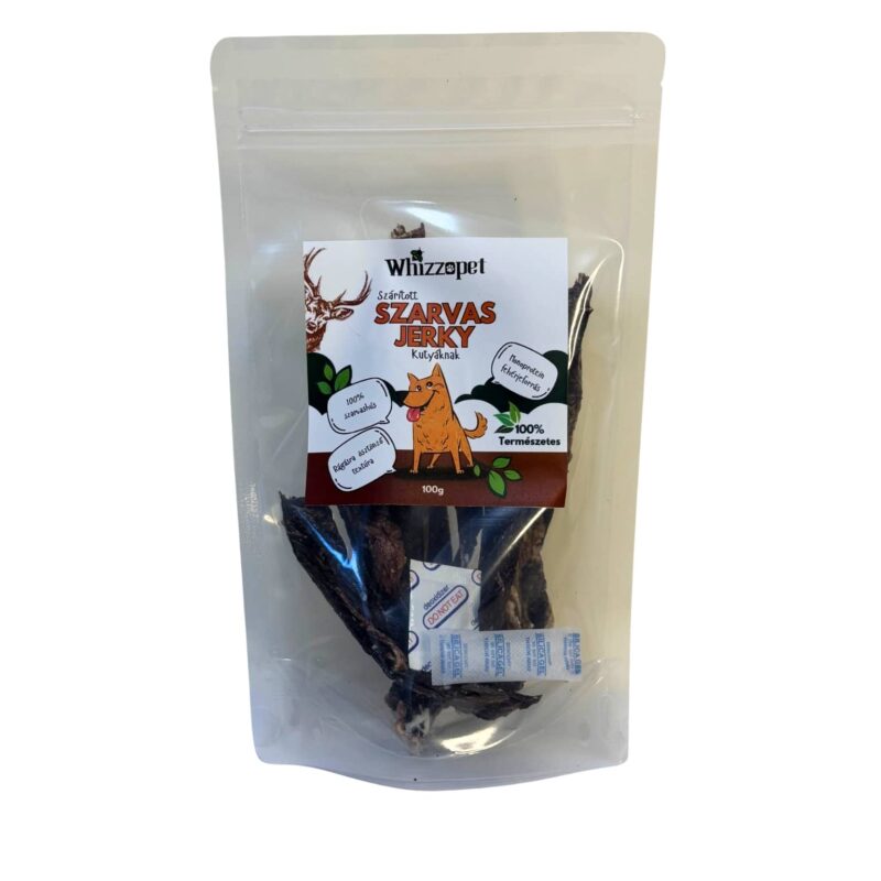 Szárított szarvas jerky jutalomfalat kutyáknak.